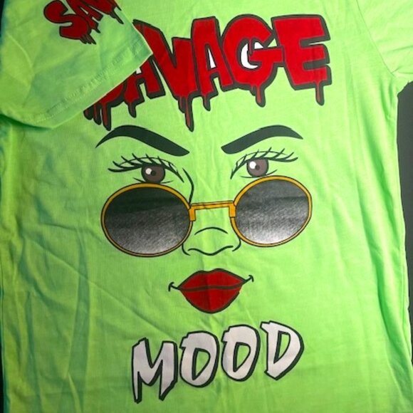 Bold Neon "Savage Mood" Graphic Tee – Size M - Picture 1 of 3